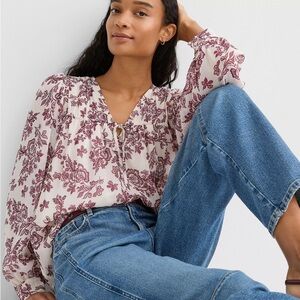 LOFT Floral Blouse in Pink and White